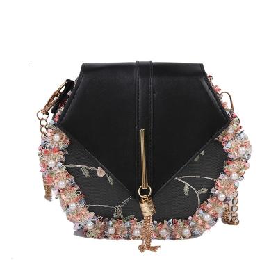 China Durable SP435 2021 Luxury Lace Macrame Pearl Messenger Chain Bag for sale