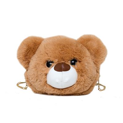 China New SP584 winter plush fur furry purses and handbags casual cartoon bear furry handbag chain cross durable small mini cute body bags for girls for sale