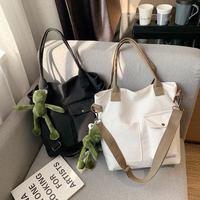 China SP578 Durable Fashionable Vintage Canvas Tote Bag For Women Shoulder Solid Color Square Canvas Large Volume Bag One for sale