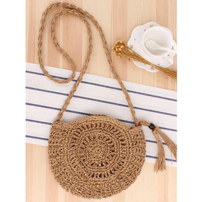 China SP765 Durable Bowknot Cross - Body Woven Bag Handmade Crocheted Round Straw Woven Beach Female Bag for sale