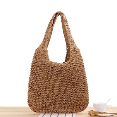 China SP764 Large Capacity Beach Bag One Shoulder Durable Handmade Straw Woven T-Shirt Bag for sale