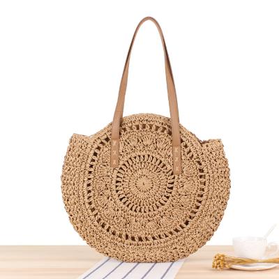 China Durable Wholesale Straw Woven Bag SP761 Round Shoulder Single Women Woven Straw Beach Bag for sale