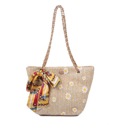 China SP804 durable summer Straw Bag 2021 shoulder chain straps bag cross - body beach large capacity Woven Tote Bags for sale