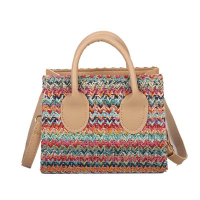 China SP815 Summer Beach Shoulder Rattan Bag Durable Casual Grass Woven Bag Small Square Woman Colorful Straw Bag for sale