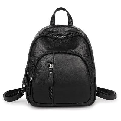 China 2021 tiktok SP550 waterproof women's mini black leather backpack fashion supple casual soft leather bags for sale