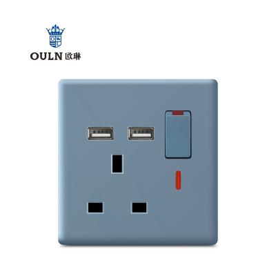 China Easy installation T15 UK ultrathin blue panel 1gang+2USB with 3pin switch and socket for living room and dining room for sale