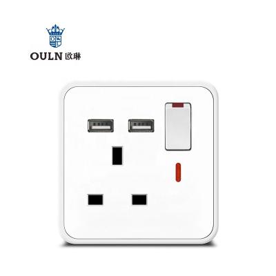 China House+Hotel Q6 Brushed Classic Wall Switch 1 Strip 2USB 13A Electrical Outlet With Neon For Hotels for sale