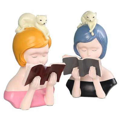 China Customized Global Resin Craft Gift Reading Girl Living Room Table Top Character Supply Ornament for sale