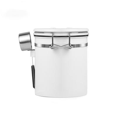 China Freshness Preservation Stainless Steel Exhaust Valve Coffee Beans Sealed Tank Cereal Storage Box Teapot Coffee Pot With Spoon for sale