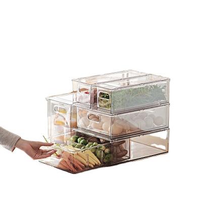 China Plastic Transparent Food Box Adjustable Household Pet Food Box Freshness Keeping Pet Food Box Drawer Refrigerator Storage Plastic Organizer for sale