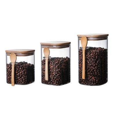 China Hot Selling Guaranteed Viable Quality Coffee Bean Storage Jar Glass Storage Jar Sealed Glass Storage Box With Lid And Bamboo Spoon for sale