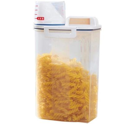 China Portable 2L Freshness Preservation Freezer Dried Food Cereal Storage Container Food Box Rice Dispenser Plastic Bucket With Measuring Cup Storage Tub for sale