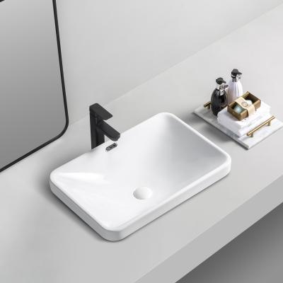 China Hot Selling Semi-counter Lavatory Bowl Modern Traditional Rectangular Toilet Hotel Ceramic Bathroom Sink for sale