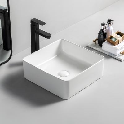 China Modern Commercial Hot Sale Table Top Shape Farmhouse Hand Modern Ceramic White Square Wash Basin for sale