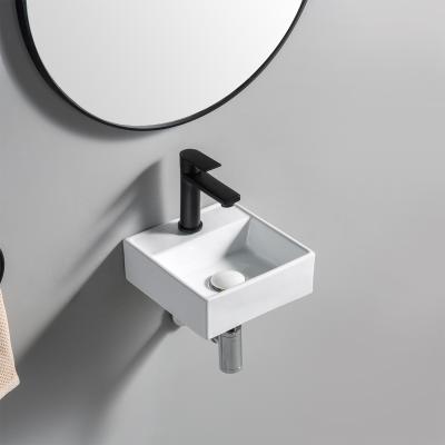 China Hot Sale Ceramic Modern Lavabo Sink Small Size Square Shape Bathroom Sink Wall-hung for sale