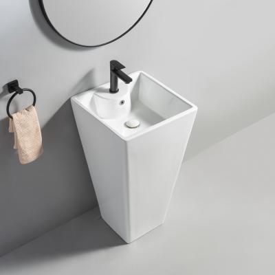 China Modern Style Hand Wash Basin With Pedestal One Piece Ware Sanitary Sink For Hotel Washroom Project for sale