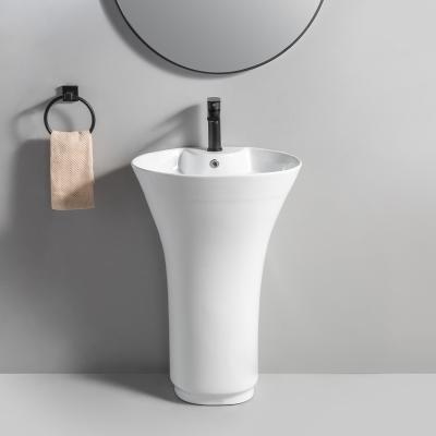 China Modern European High Quality Freestanding Pedestal Sink Bathroom Hotel Sink Ceramic Pedestal Basin for sale