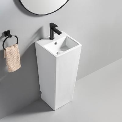 China Factory Sale Square Shape Hotel Hand Wash Basin Pedestal Rack Bathroom Vanity Single Sink High End Modern Square Factory Sale for sale