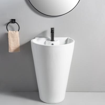 China Modern Popular Hot Sale Hotel Wash Basin With Pedestal Bathroom Solid Outdoor Freestanding Basin Ceramic Sink for sale