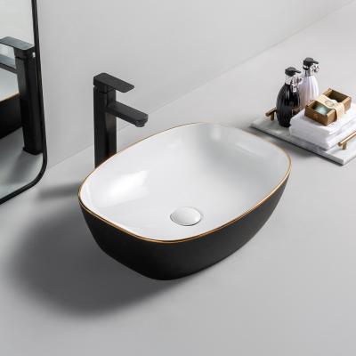 China Modern Luxury Table Top Sink Inside Smooth Surface Outside Matte Black Washroom Sink Basin for sale