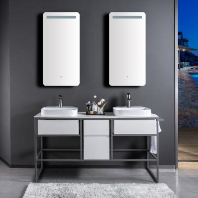 China Modern Simplicity Hot Selling Europe White Makeup Bathroom Vanity Sink With LED Mirror For Hotel Project for sale