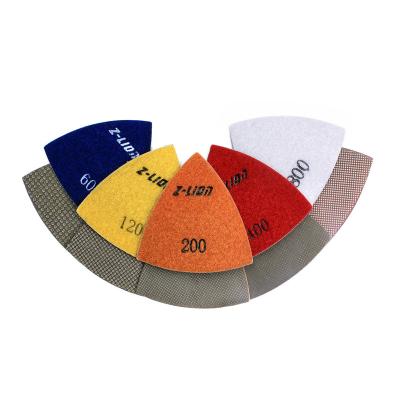 China High Efficiency Diamond Sand Paper 75mm Triangle-plated Flexible Wet Polishing Pad For Granite Marble for sale