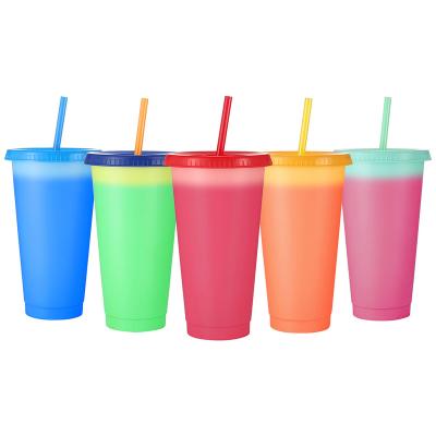 China Minimalist ot sell 24OZ BPA free silkscreen custom logo plastic cup with straw coffee cold color changing tumbler for sale