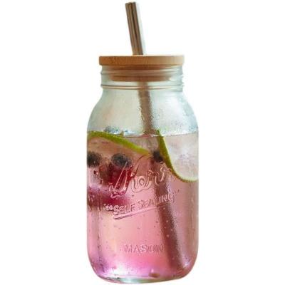 China Viable Round Wide Mouth 20oz 600ml Boba Tea Best Selling Amazon Glass Mason Jar With Lid And Bamboo Straw for sale