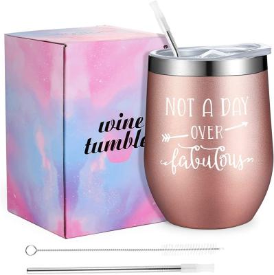 China Custom Wholesale PORTABLE 12oz Stemless Wine Sparkle Wine Tumblers With Lid And Straw Vacuum Insulated 12oz Wine Glass Mugs for sale