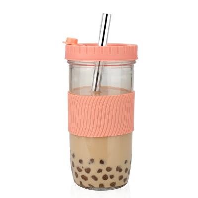 China Cheap Price Wholesale Viable 24oz Reusable Logo Glass Mason Jar Customizable With Bamboo Lid And Straw for sale