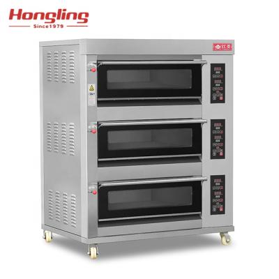 China HLY-306-NM 3 Full Deck 6 Trays Gas Oven Bakery Gas Commercial Supply Luxury Glass Platform Industrial Oven For Sale for sale