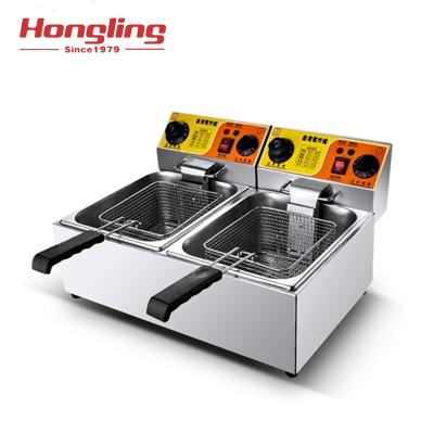 China Hotels HL-6LD2 Two Double Tank Basket Chicken Chips Frying Commercial Kitchen 6L+6L Electric Deep Fryer With Timer for sale