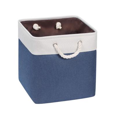 China Sustainable Custom Foldable Cotton Linen Organizer 13 Inch Cube Storage Bins Storage Basket for sale