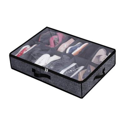 China 12 Compartment Shoe Storage Container Space Saving Underbed Shoe Sustainable Canvas Organizer for sale