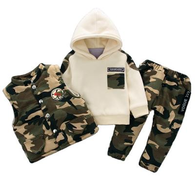 China Military Style Factory Direct Supplier Winter Boy Hoodie With Vest And Pants 3 Pieces Camouflage Outfits Kids Clothing Boys Sets for sale