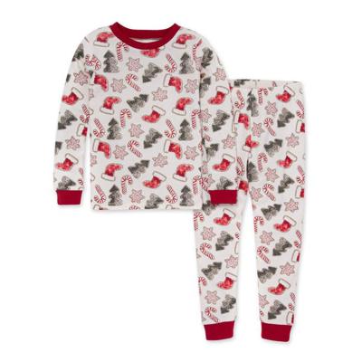 China 2021 Breathable Newest Cartoon Printing Tops Christmas Family Two Piece Sleepwear Christmas Pattern Cotton Pajamas Sets For Kids for sale