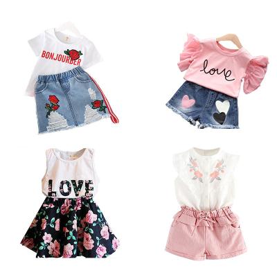 China Good Selling Summer Flare Sleeve Dress Girls Casual Two Piece Set Boutique Clothing For Baby Kids for sale