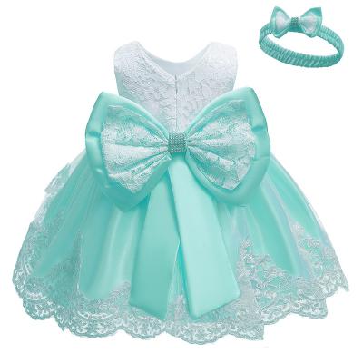 China Custom Anti-wrinkle Factory Big Bow Flower Kids Dresses Ball Gown Princess Girl Dress With Hair Clasp for sale