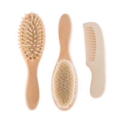 중국 Compact natural woolen soft touch goat hair baby hair brush comb set best gift for baby 판매용