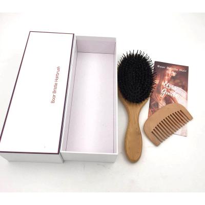 China Nondisposable Custom Box Brush Bamboo Material Comb With Nylon Blended Boar Bristle Hair Comb Set Boar Hair Brush With Nylon Pins Brushes en venta