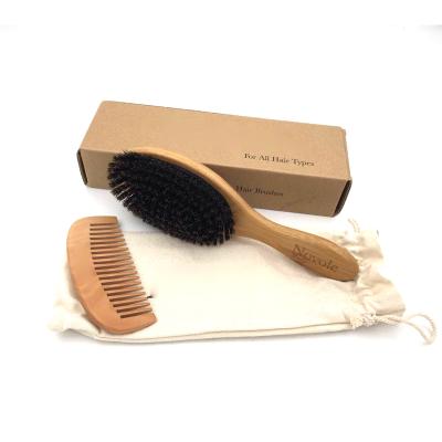 China Wooden Cushion Boar Bristle Hair Brush Material Pear Brush Handle Comb Set and Bamboo Te koop