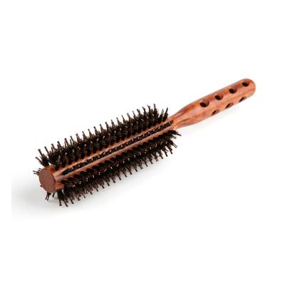 China Round Barrel Heat Resistance Wooden Rotating Round Hair Brush Mixed with Natural Boar Hair and Nylon Pin Styling Brush en venta