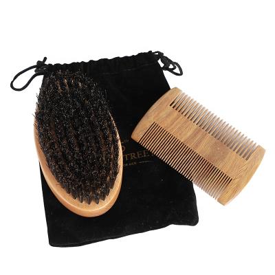 China Compact Professional Men's Wooden Beard Brush With Boar Straightens Beard Comb And Brush Set zu verkaufen