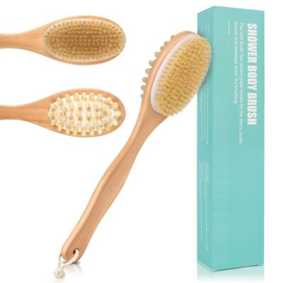 China Long Handle Cleaning Supplies Rechargeable Wooden Bath Body Brush for Wet/Dry Brushing Shower Hook for sale