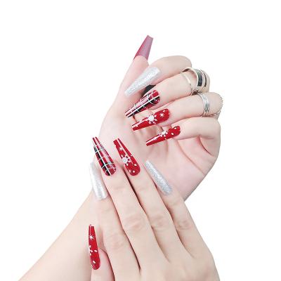 China Eco-friendly Material Manufacturer New Shiny French Glitter Red Artificial Nails Press On Nails Tips For Christmas for sale