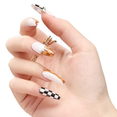 China New Arrival Eco-friendly Material Full Cover Finger Fake Nail Tips Long Short Art Designed Press On Nails With Rhinestones for sale