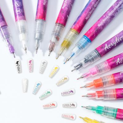 China High Quality Private Nail Art Pens For Nail 12 Colors Acrylic Water Based Ink Acrylic Logo Paint Marker Decorations for sale