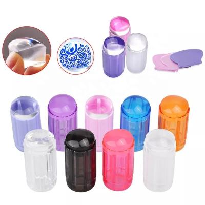 China Beauty Care Makeup Tools Colorful Nail Art For Stamping Polish Print Round Shape Handle Clear Silicone High Quality Nail Stamper for sale