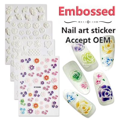 China Eco-friendly Material Professional Nail Art Decoration Nail Relief 5d Relief Decals Self Adhesivedecals Stickers for sale