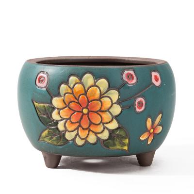 China Modern creative and beautiful green flower planting beautiful flower device pond fleshy thick pottery pile old breathable basin for sale